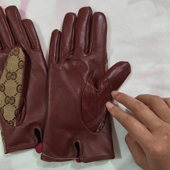 Gucci GG Jacquard Leather Gloves - Picture 4 of 5